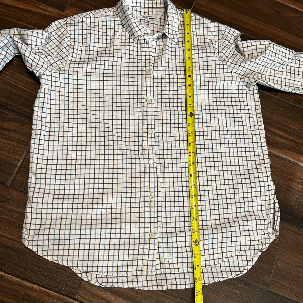 Madewell Women’s Oversized Ex-Boyfriend Plaid Shirt Small Cream Brown Blue - Picture 6 of 12